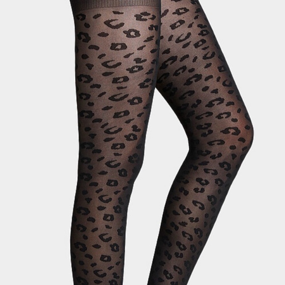 Black leopard print sheer tights pantyhose made in Italy NWT - Picture 2 of 8